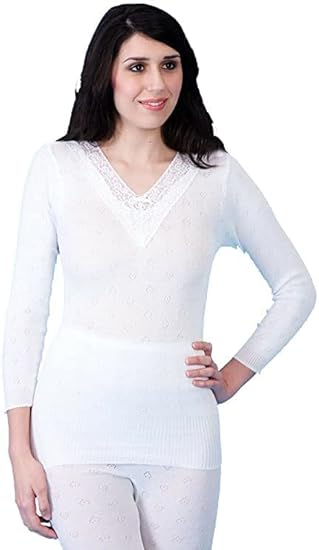 Women’s Thermal Vest Top – Long Sleeve Fleece Lined Base Layer Winter Warm Stretch Top (Round Neck / V Neck)