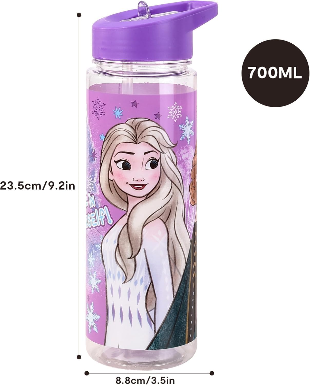 Diseny Frozen 650ml Kids Water Bottles with Straw, Back to School Supplies Girls Water Bottle - Frozen Water Bottle For Girls Featuring Elsa and Anna Purple.
