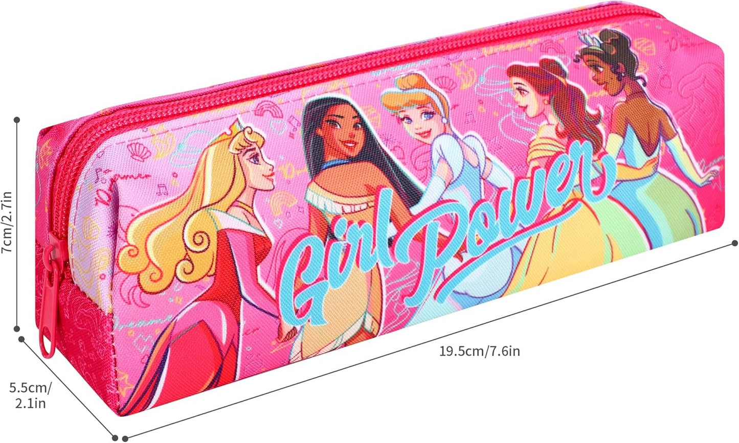 Disney Princess Kids Pencil Case – Pink Zipped Stationery Holder for Girls – Cinderella, Belle, Aurora & Tiana School Pen Bag – Back to School Essential