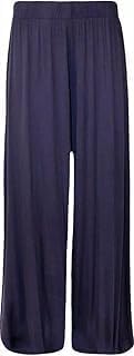 Women’s Wide Leg Palazzo Trousers – Soft Stretch Loose Fit Plus Size Casual Pants (Brown Leopard)