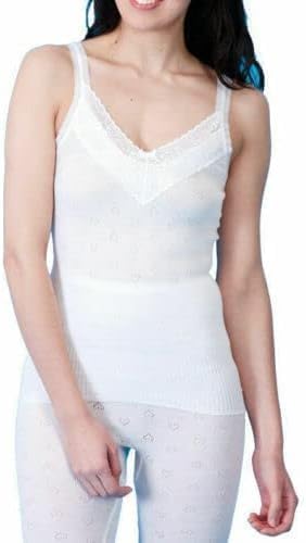 Ladies White Snowdrop Thermals – Long Sleeve French Neck Spencer Vest – Soft Cotton Blend Thermal Underwear Top – Size XS