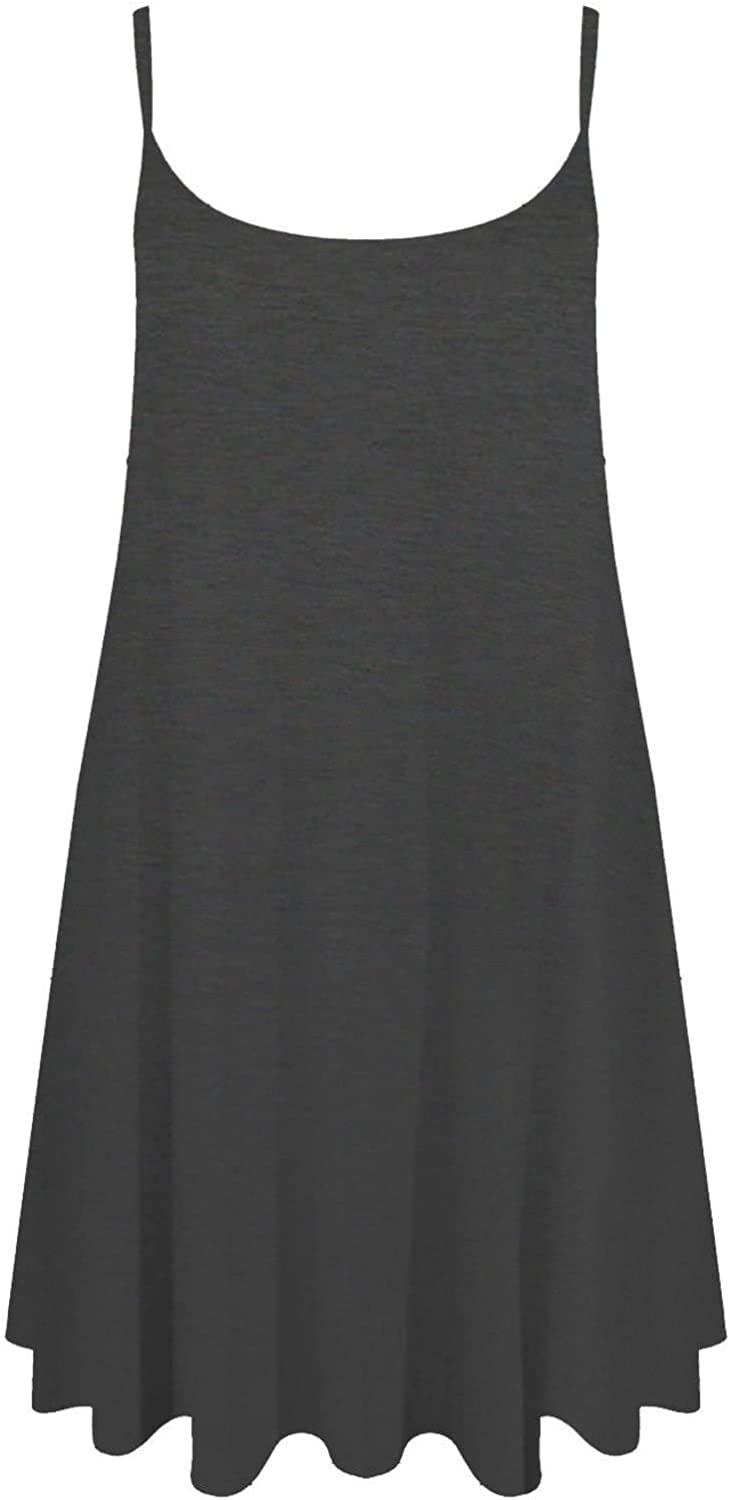 Women’s Plus Size Sleeveless Cami Swing Dress – Spaghetti Strap Mini Vest Dress Casual Beach Wear (UK 8–26)