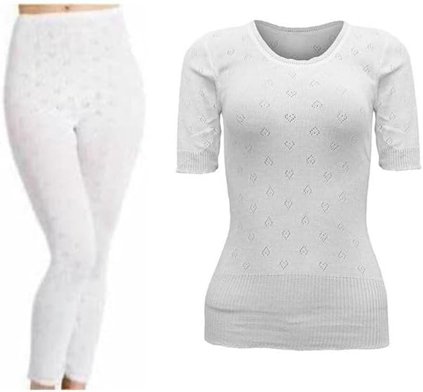 Women’s Snowdrop Thermal Set – Short Sleeve Round Neck Vest & Long Johns | Soft Cotton Blend Base Layer | Available in Black, White & Cream