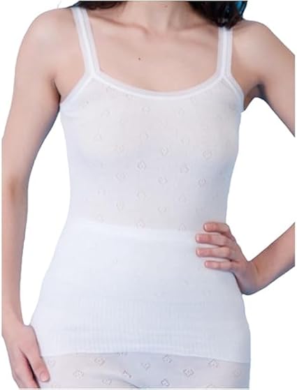 Ladies White Snowdrop Thermals – Long Sleeve French Neck Spencer Vest – Soft Cotton Blend Thermal Underwear Top – Size XS
