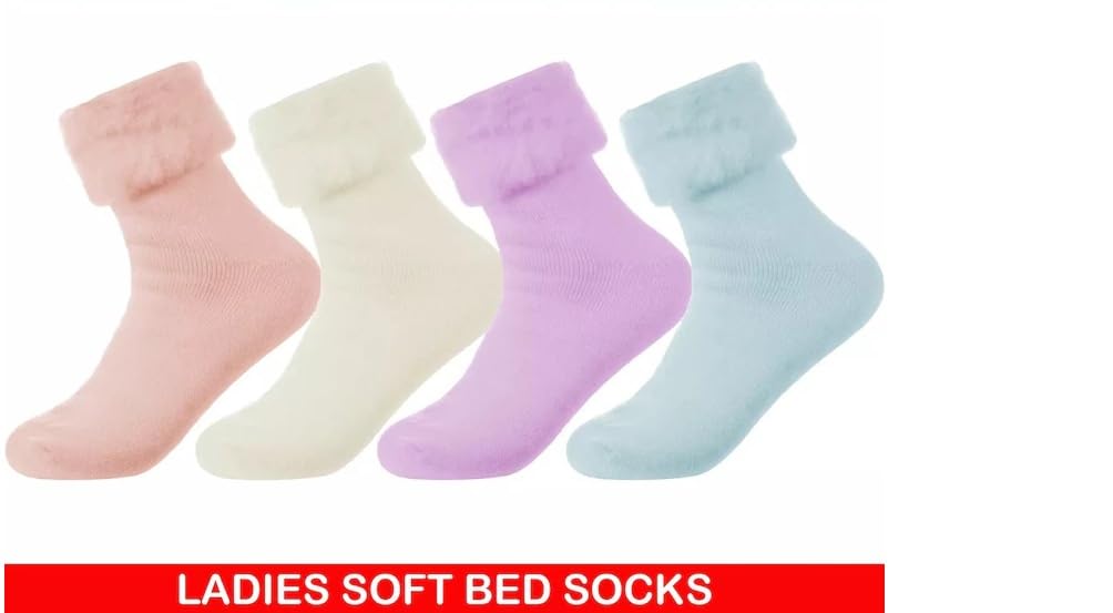 Womens Ladies Snooze Time Fluffy Thermal Lined Soft Cozy Socks Bed Socks UK Size 4-7 Lilac, Pink and Cream