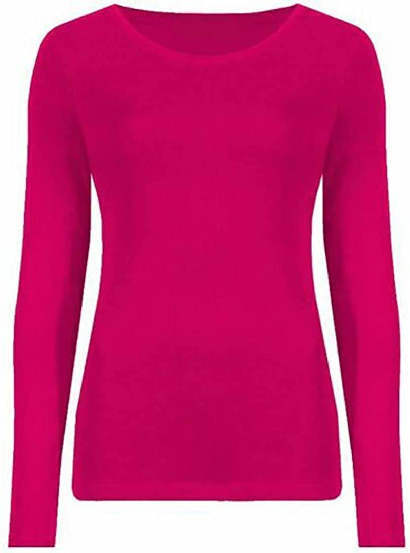 Women’s Long Sleeve T Shirt – Soft Stretch Scoop Neck Fitted Casual Top