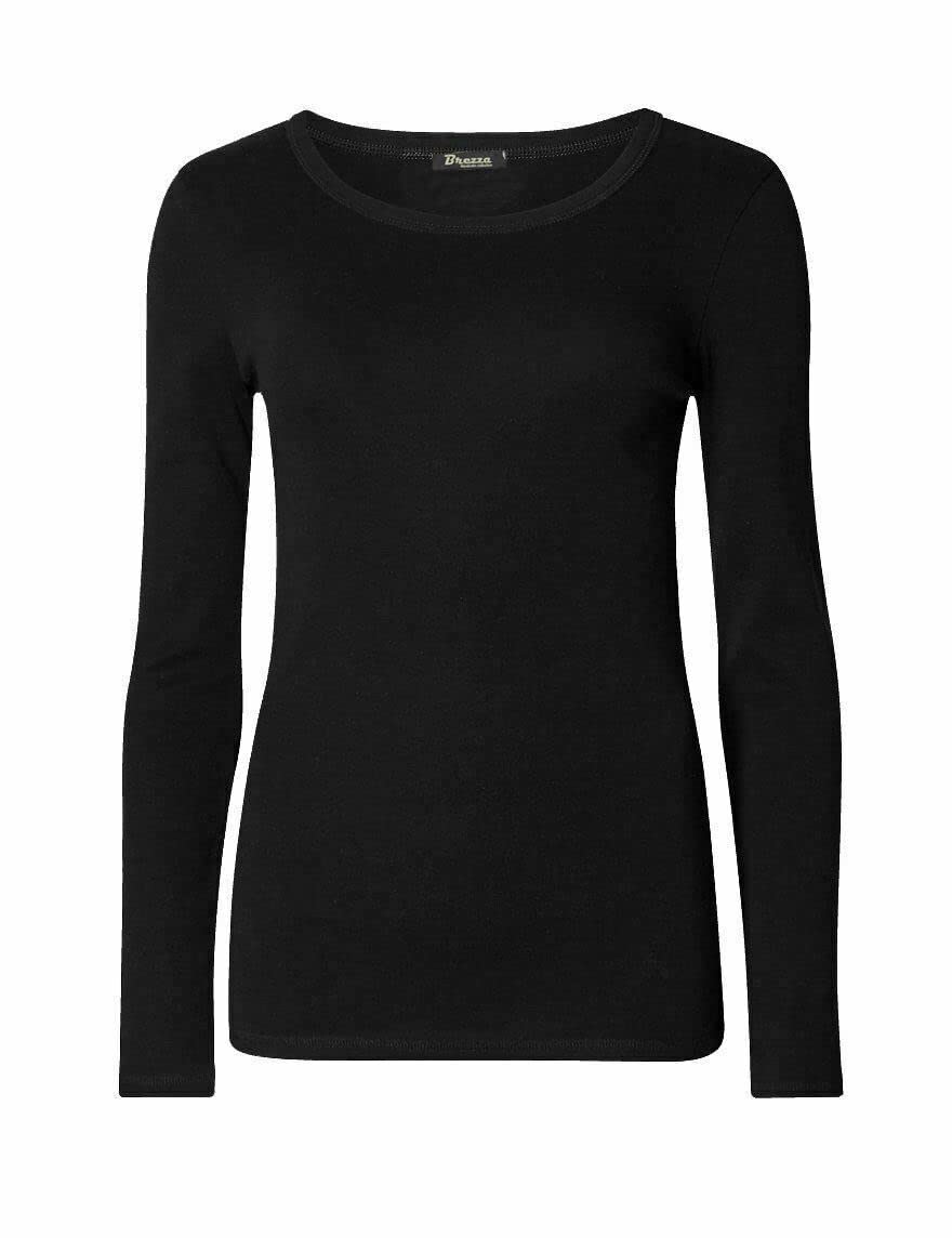 Women’s Long Sleeve T Shirt – Soft Stretch Scoop Neck Fitted Casual Top
