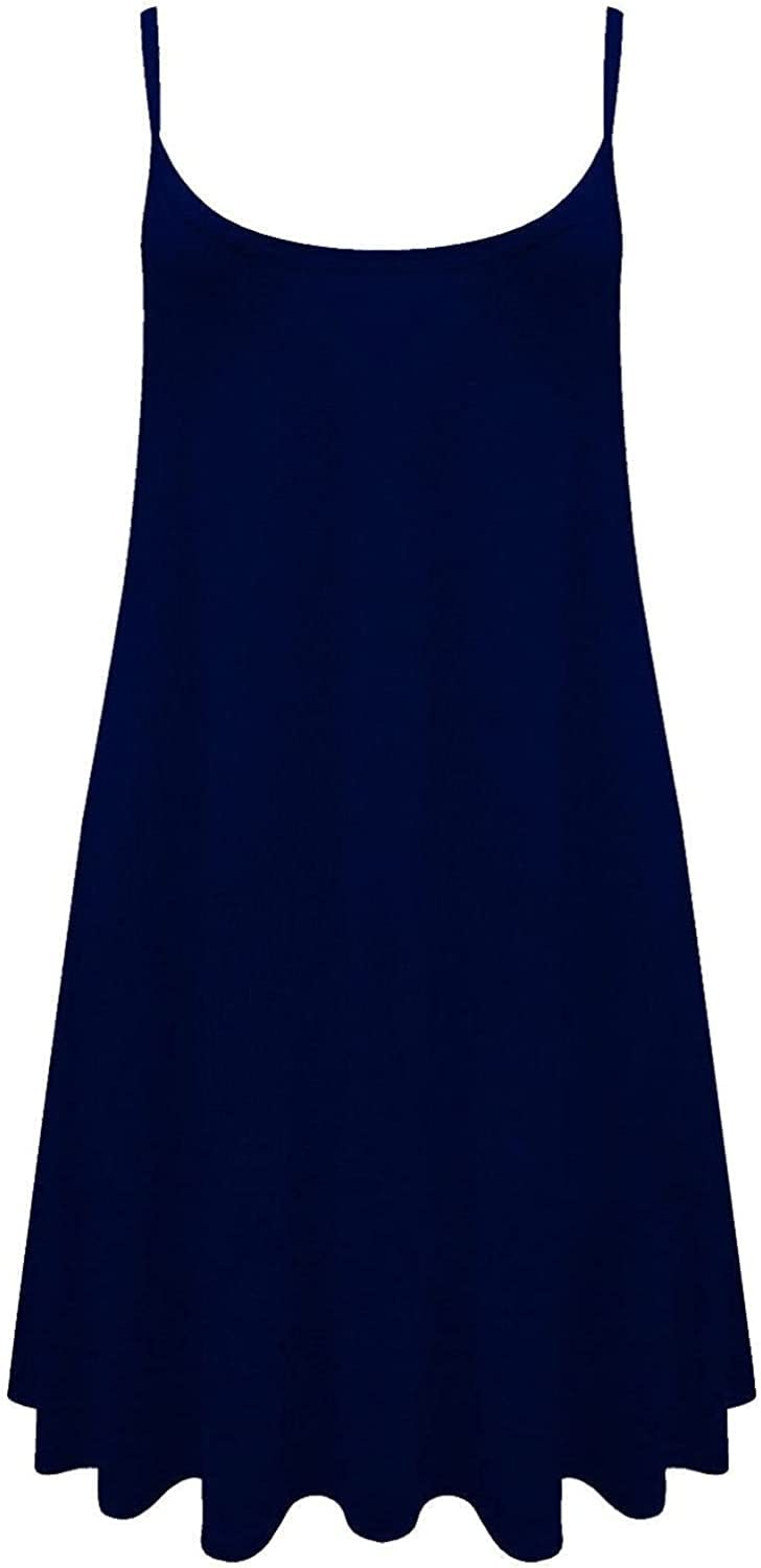 Women’s Plus Size Sleeveless Cami Swing Dress – Spaghetti Strap Mini Vest Dress Casual Beach Wear (UK 8–26)