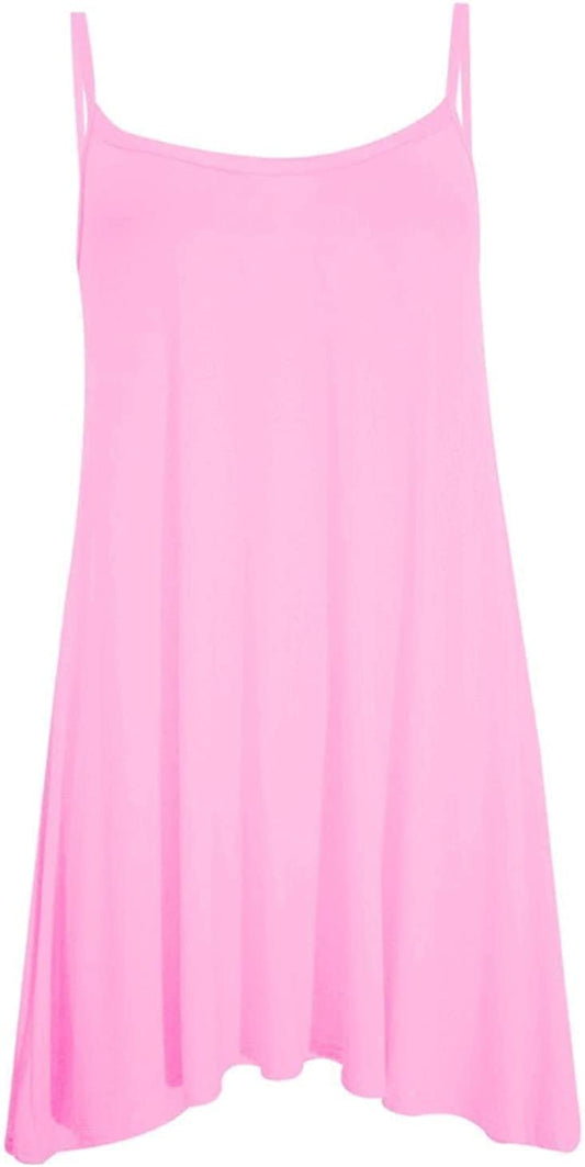 Women’s Plus Size Sleeveless Cami Swing Dress – Spaghetti Strap Mini Vest Dress Casual Beach Wear (UK 8–26)