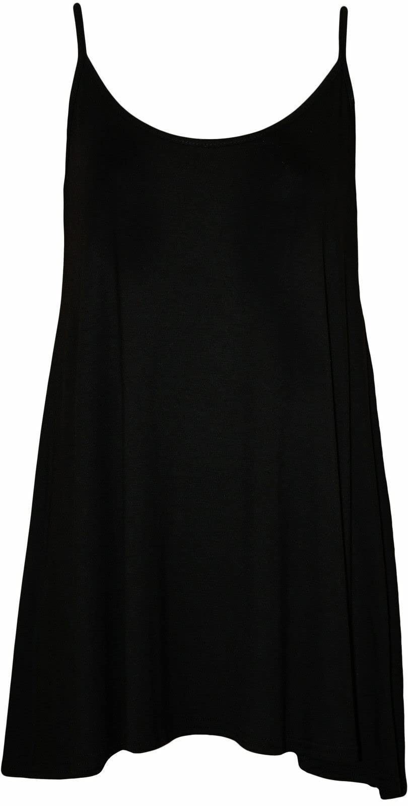 Women’s Plus Size Sleeveless Cami Swing Dress – Spaghetti Strap Mini Vest Dress Casual Beach Wear (UK 8–26)