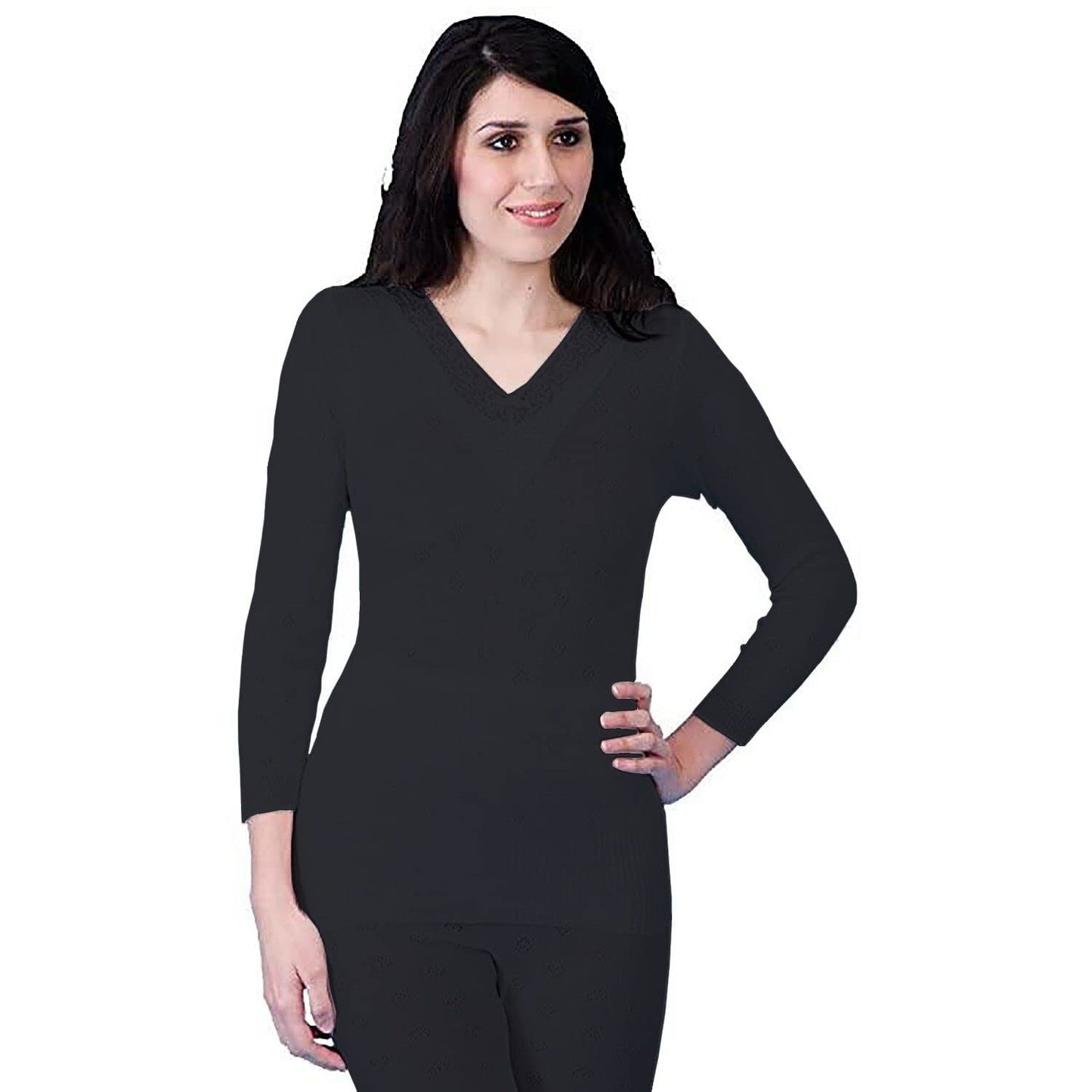 Women’s Thermal Vest Top – Long Sleeve Fleece Lined Base Layer Winter Warm Stretch Top (Round Neck / V Neck)