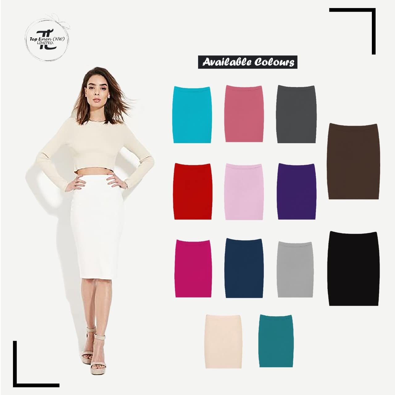 Ladies Plain Stretch Midi Pencil Skirt – High Waist Bodycon Office & Casual Stretch Skirt (Black)