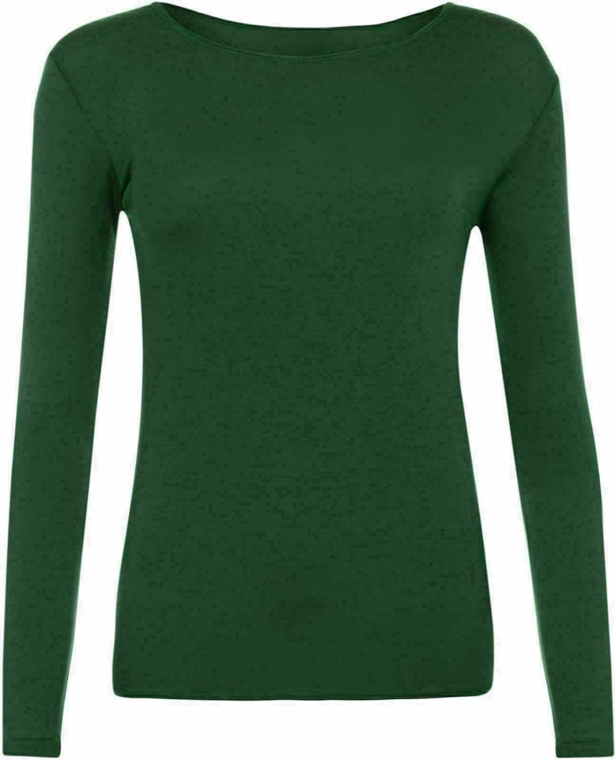 Women’s Long Sleeve T Shirt – Soft Stretch Scoop Neck Fitted Casual Top