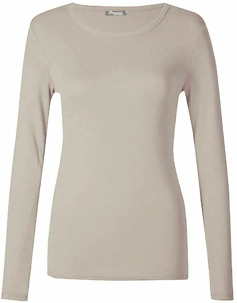 Women’s Long Sleeve T Shirt – Soft Stretch Scoop Neck Fitted Casual Top