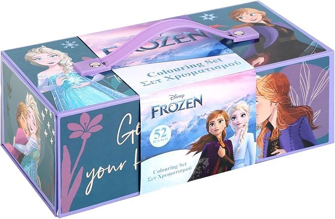 kids Characters 52 pieces Colouring Art Case Childrens Stationery Set With Watercolour Pencils Toy Gift (Frozen)