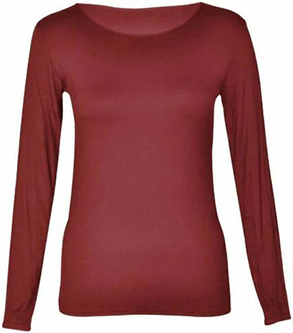 Women’s Long Sleeve T Shirt – Soft Stretch Scoop Neck Fitted Casual Top