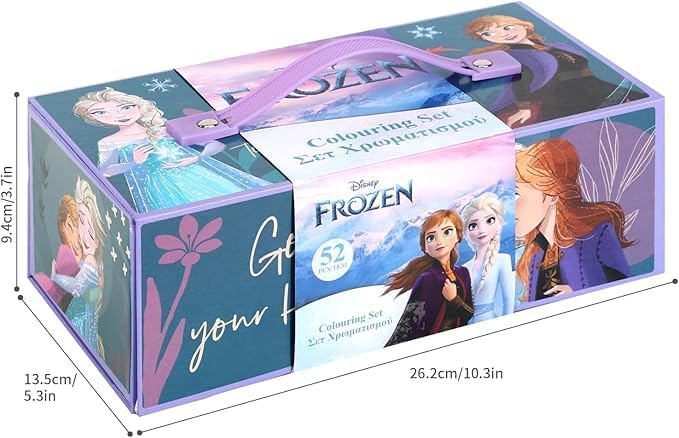 kids Characters 52 pieces Colouring Art Case Childrens Stationery Set With Watercolour Pencils Toy Gift (Frozen)