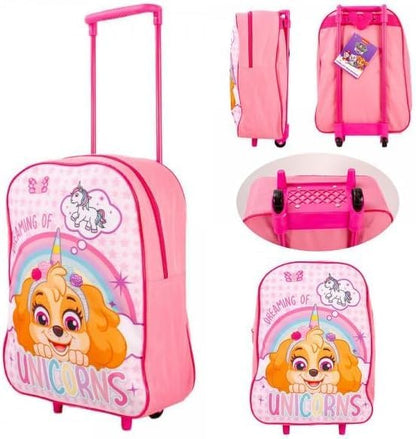 Pink Skyes Carry On Trolley Bagpack for Kids, Travelling Rucksack with Wheels, School Bagpack