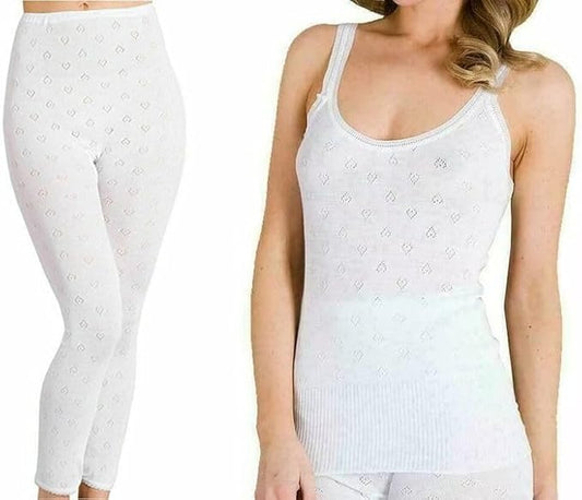 Women’s Thermal 2-Piece Set French Neck Spencer Vest (Round Neck &V-Neck) with Pantee or Long John Bottoms Soft, Warm Winter Black & White