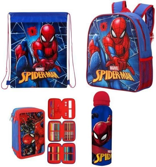 Kids Character 4-Piece Set – Backpack, Gym Bag,Water Bottle & Filled Pencil Case Characters for Boys and Girls Perfect for School,Sports,Travel,and More! (Batman)