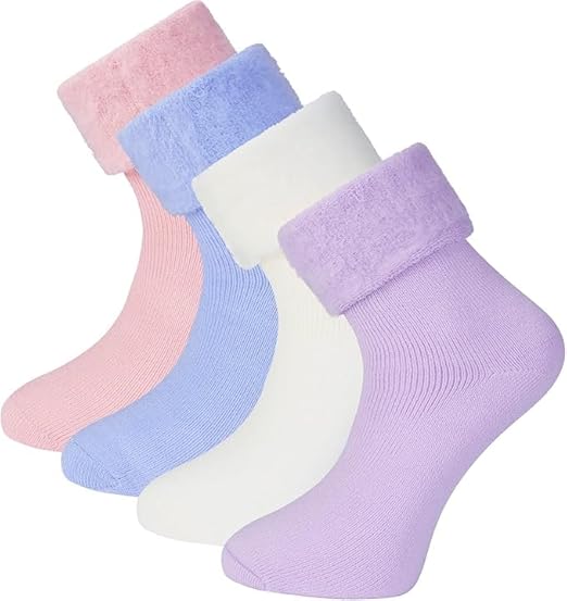 Womens Ladies Snooze Time Fluffy Thermal Lined Soft Cozy Socks Bed Socks UK Size 4-7 Lilac, Pink and Cream
