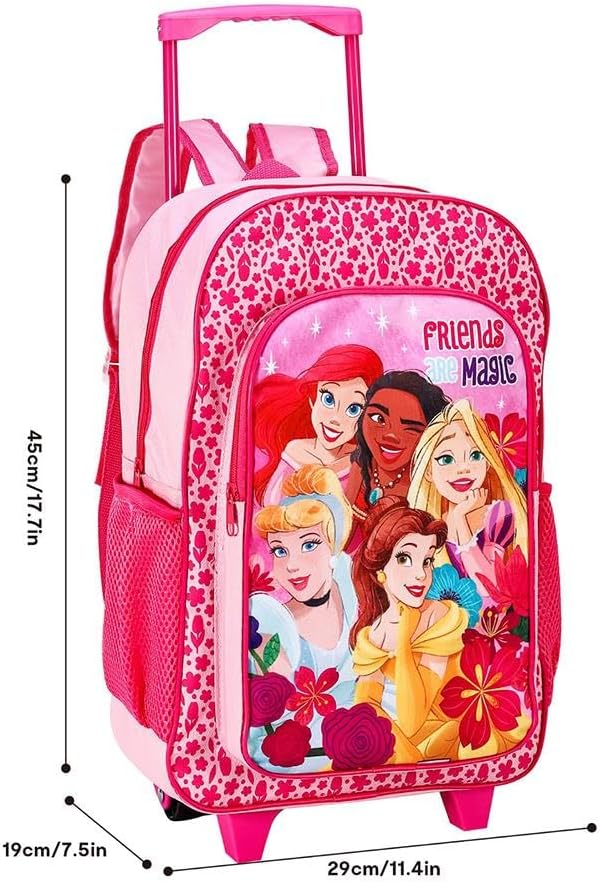 Peppa Pig Disney Princess Premium Trolley Bags for Kids, Boys & Girls - Travel Backpack with Wheels, Large Compartment & Extendable Handle - Carry-On Luggage Suitcase for Children - for Age 3+