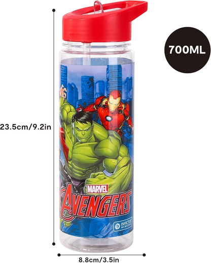 Marvel Avengers Water Bottle Flip Up Straw 650ml – Official Diseny Merchandise,Reusable Non Spill - BPA Free - Recyclable Plastic - Ideal For School Nursery Sports Picnic