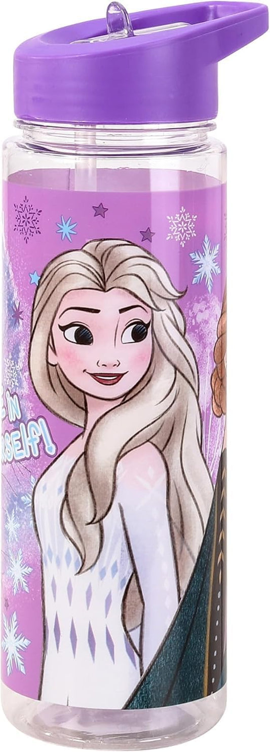 Diseny Frozen 650ml Kids Water Bottles with Straw, Back to School Supplies Girls Water Bottle - Frozen Water Bottle For Girls Featuring Elsa and Anna Purple.