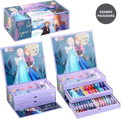 kids Characters 52 pieces Colouring Art Case Childrens Stationery Set With Watercolour Pencils Toy Gift (Frozen)