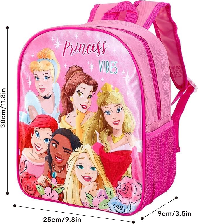 Girls Disney Princess Vibes Backpack Kids Premium Rucksack Girls Character Back To School Carry Bag With Adjustable Shoulder Straps Pink