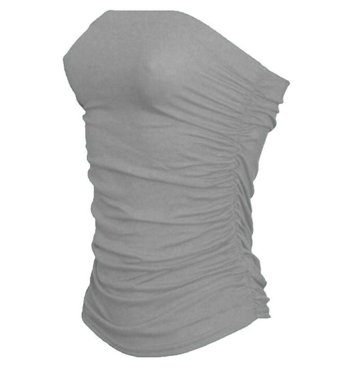 New Womens Ladies Vest Strapless Ruched Sleeveless Boob Tube Bandeau Top 8-26