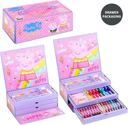 kids Characters 52 pieces Colouring Art Case Childrens Stationery Set With Watercolour Pencils Toy Gift (Peppa Pig)