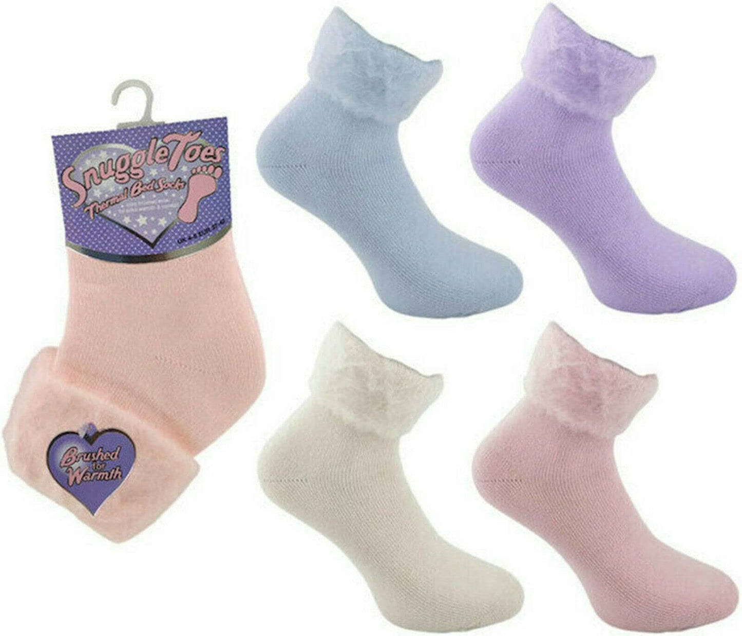 Womens Ladies Snooze Time Fluffy Thermal Lined Soft Cozy Socks Bed Socks UK Size 4-7 Lilac, Pink and Cream