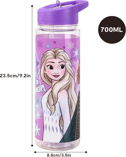 Diseny Frozen 650ml Kids Water Bottles with Straw, Back to School Supplies Girls Water Bottle - Frozen Water Bottle For Girls Featuring Elsa and Anna Purple.