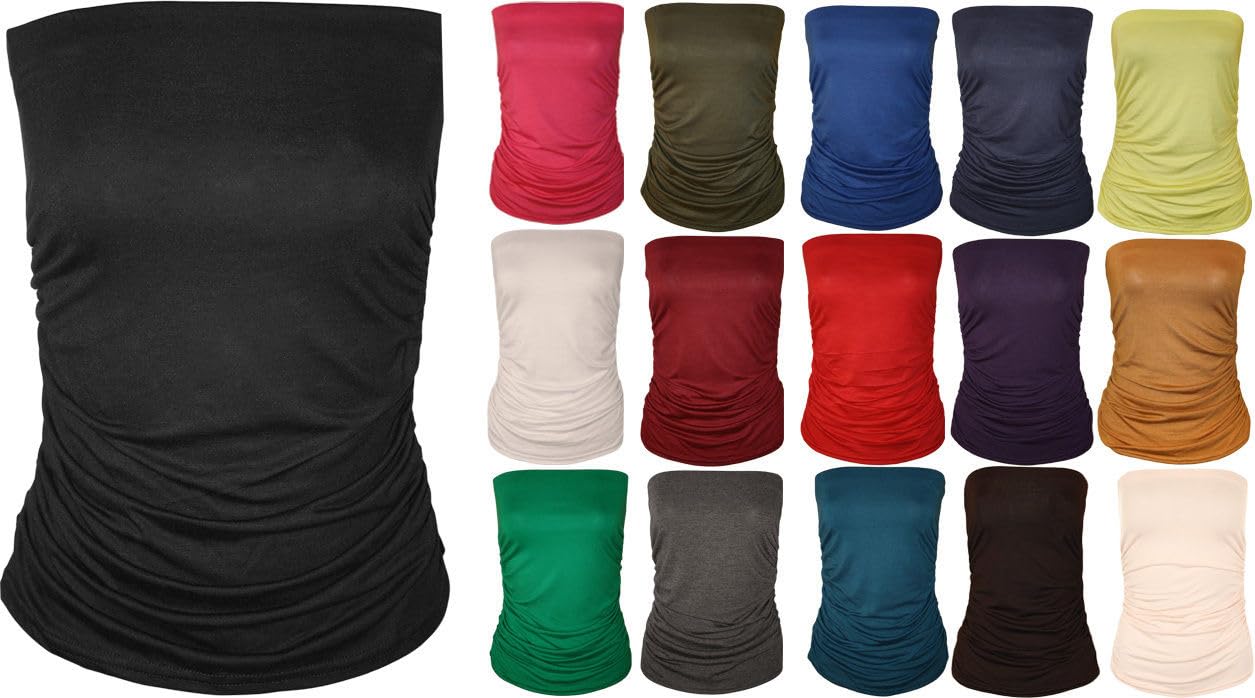 Top Linen Women Bandeau Strapless Boob Tube Top - Sexy Stretchy Off Shoulder Layering Wrapped Breast Bra Crop Tube Vest - Made in UK