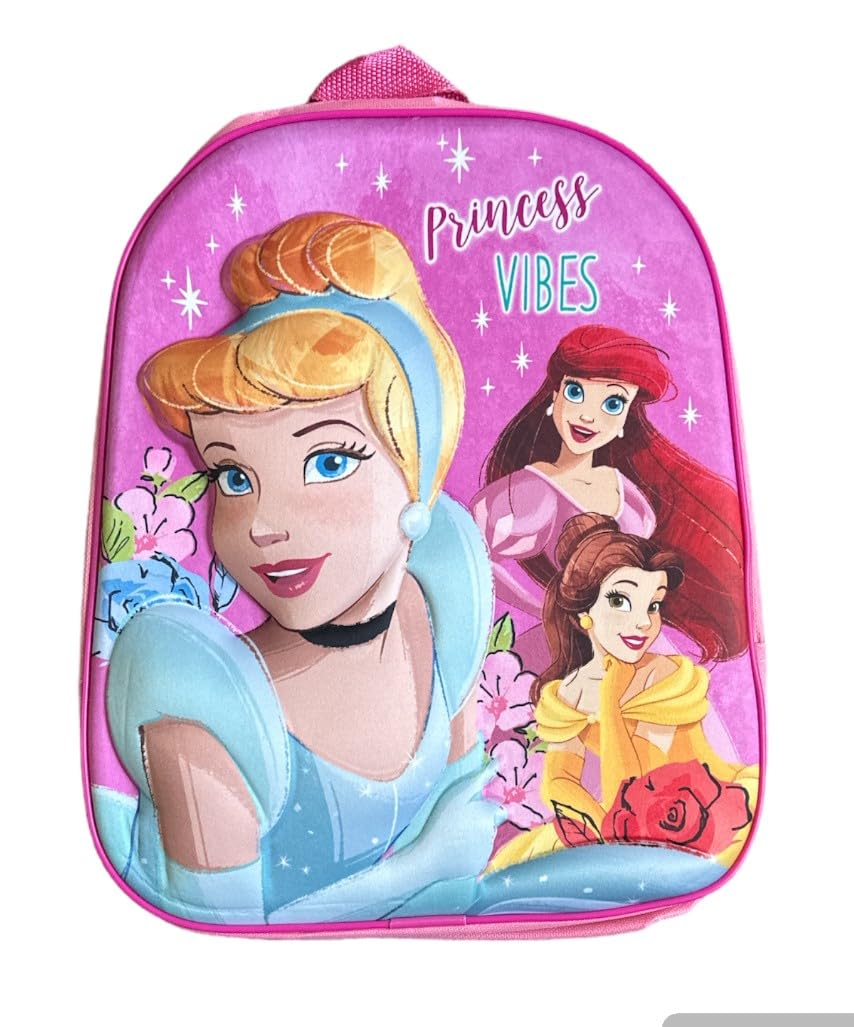 Children Cartoon Official Character Backpack For School - Lightweight Rucksack Travel Backpack Kids - 3D Disney Princess (Princess Vibes) Back Pack