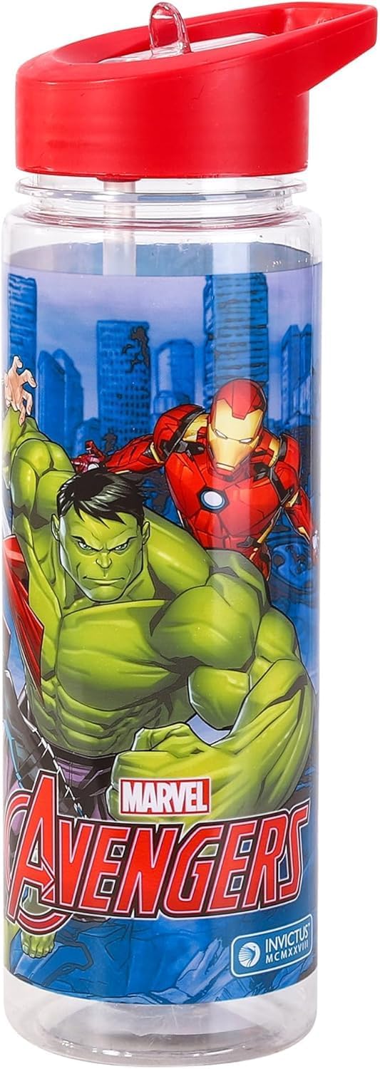 Marvel Avengers Water Bottle Flip Up Straw 650ml – Official Diseny Merchandise,Reusable Non Spill - BPA Free - Recyclable Plastic - Ideal For School Nursery Sports Picnic