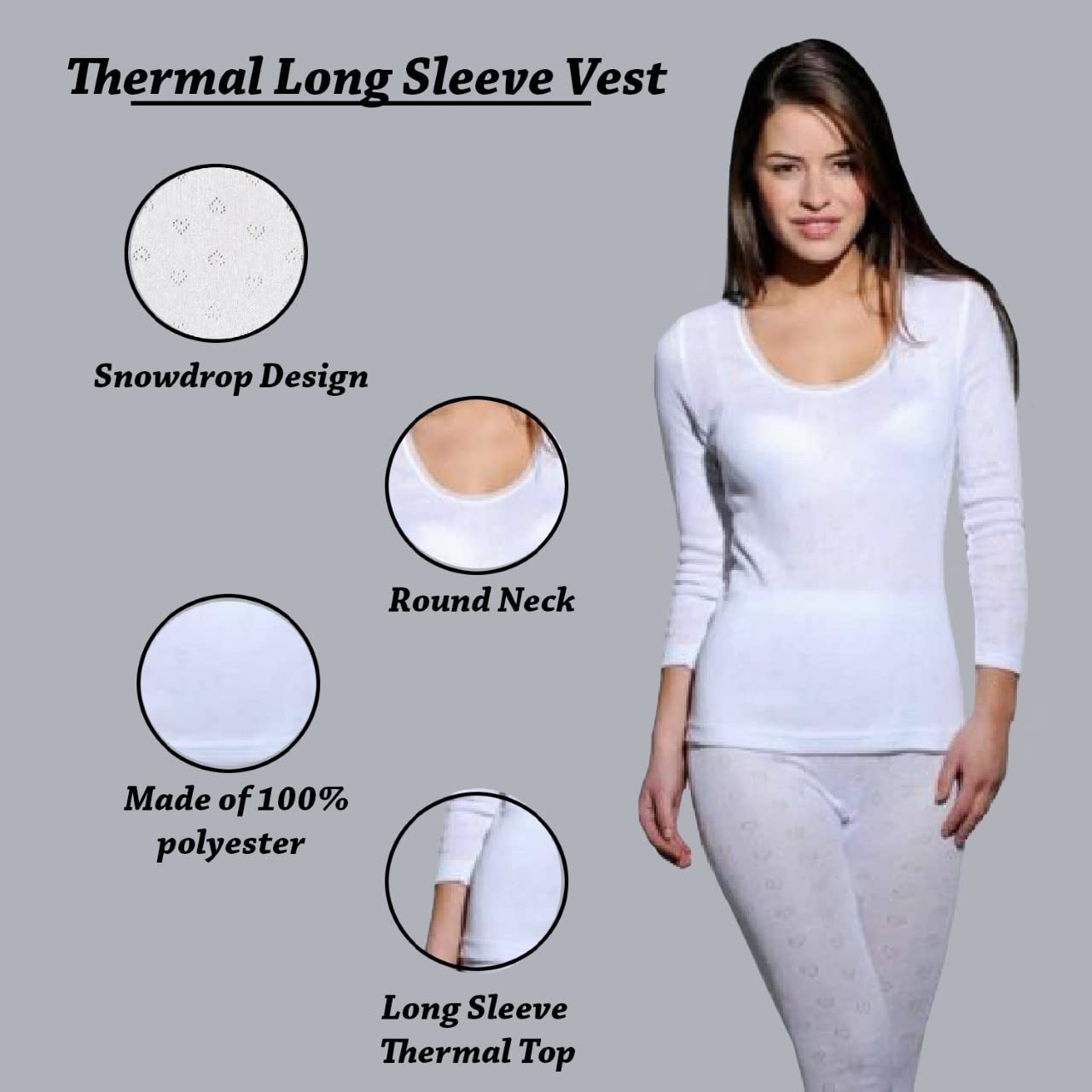 Women’s Thermal Vest Top – Long Sleeve Fleece Lined Base Layer Winter Warm Stretch Top (Round Neck / V Neck)