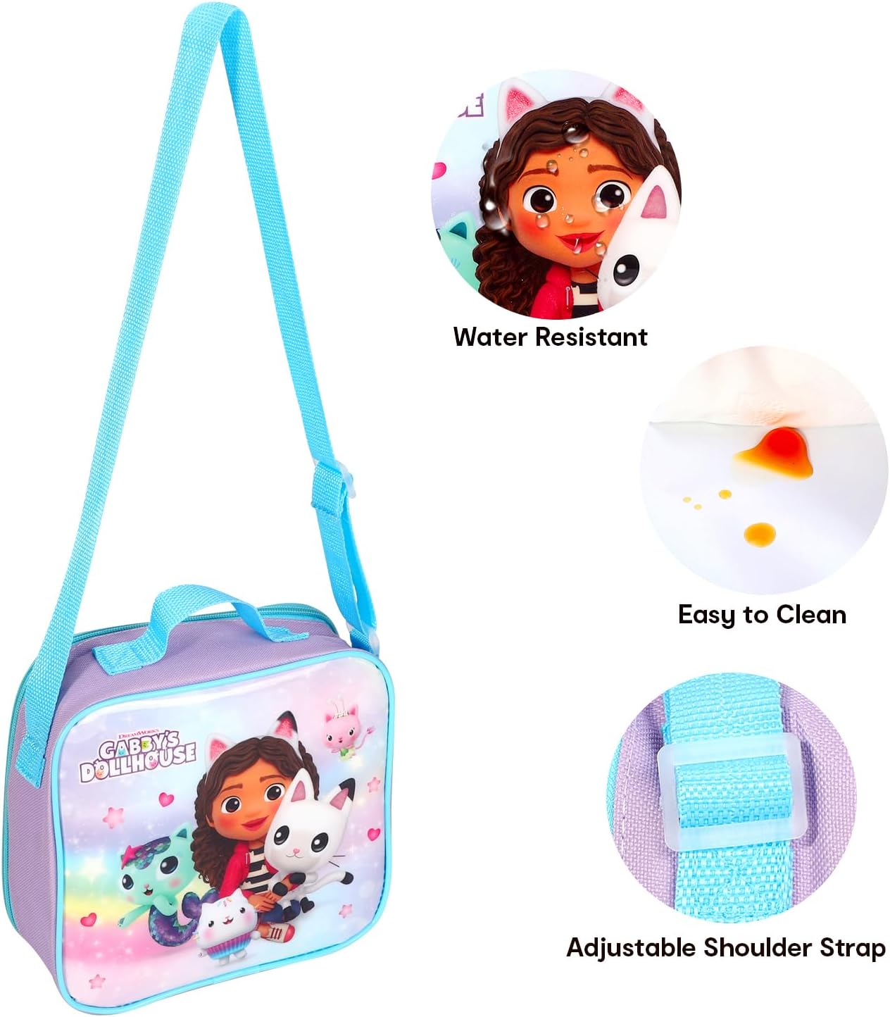 Gabbys Dollhouse Insulated 3 Piece Lunch Bag, Sandwich Box & Bottle Set for School & Travel 3pc Set