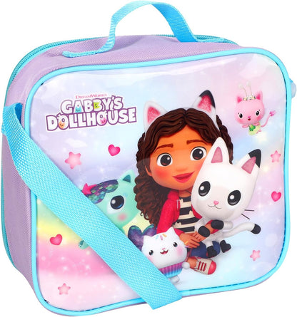 Gabbys Dollhouse Insulated 3 Piece Lunch Bag, Sandwich Box & Bottle Set for School & Travel 3pc Set