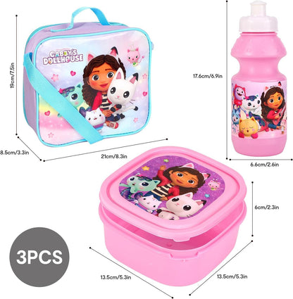 Quickdraw Gabbys Dollhouse Backpack & 3pc Lunch Bag Set Kids Girls Back to School Bag Sandwich Box Set
