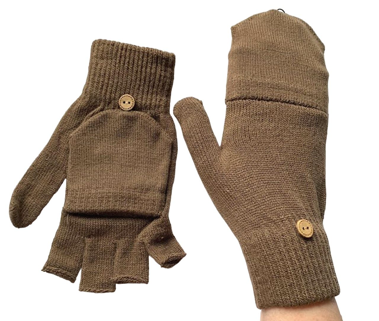 Fingerless Gloves with Mitten Flap 2 in 1 One Size Mens Ladies Magic Unisex for Driving and Outdoor phone use