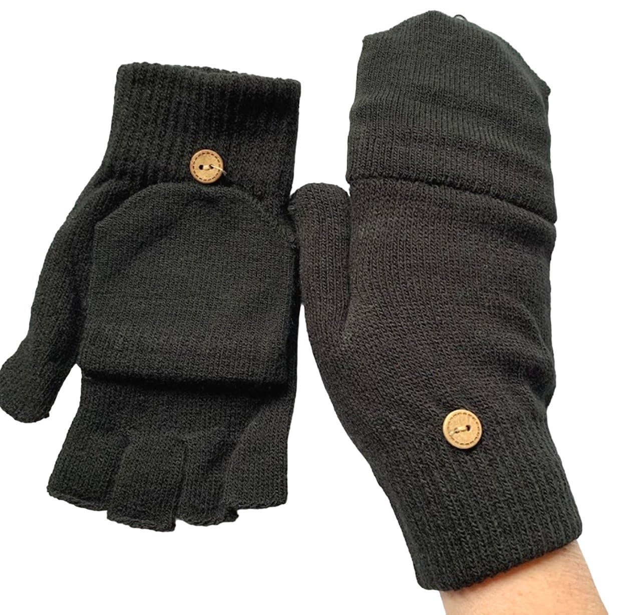 Fingerless Gloves with Mitten Flap 2 in 1 One Size Mens Ladies Magic Unisex for Driving and Outdoor phone use