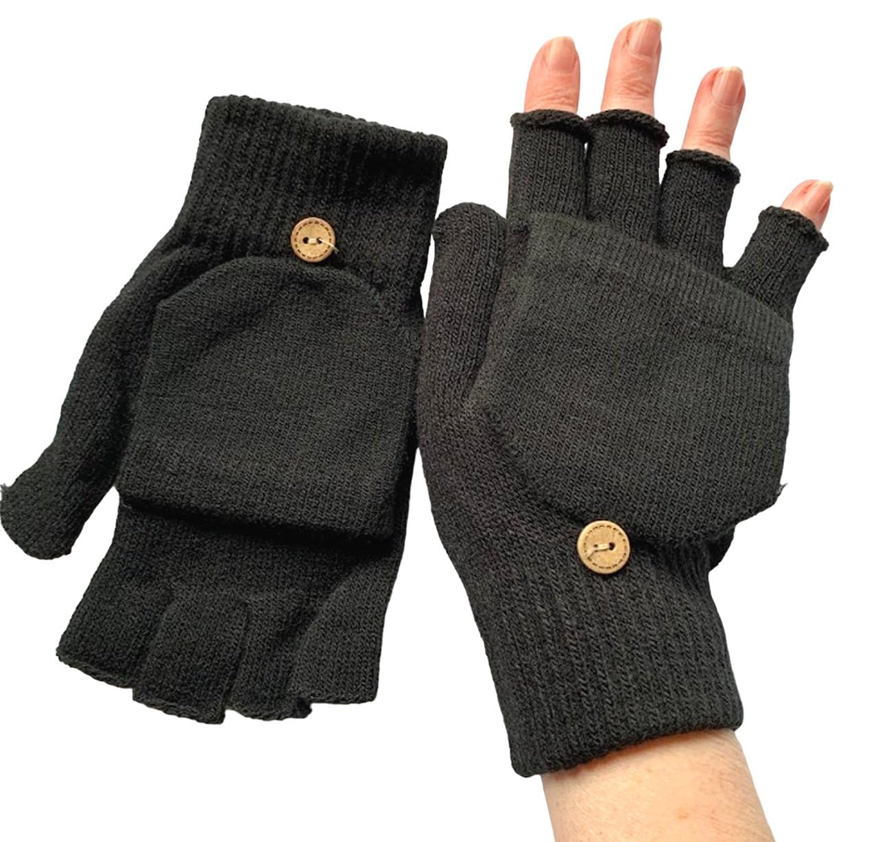 Fingerless Gloves with Mitten Flap 2 in 1 One Size Mens Ladies Magic Unisex for Driving and Outdoor phone use