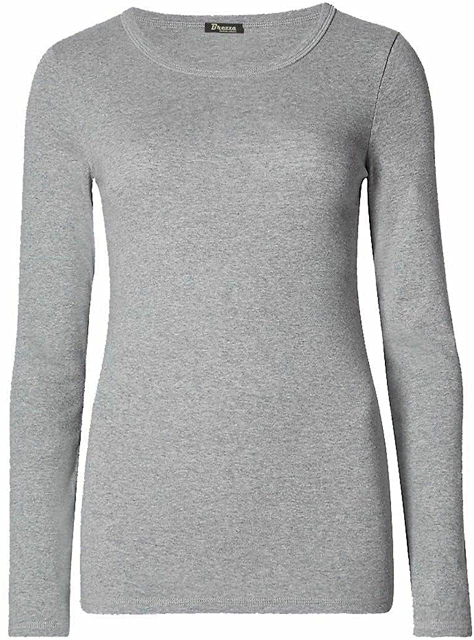 Women’s Long Sleeve T Shirt – Soft Stretch Scoop Neck Fitted Casual Top