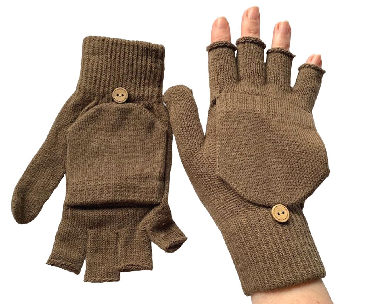 Fingerless Gloves with Mitten Flap 2 in 1 One Size Mens Ladies Magic Unisex for Driving and Outdoor phone use