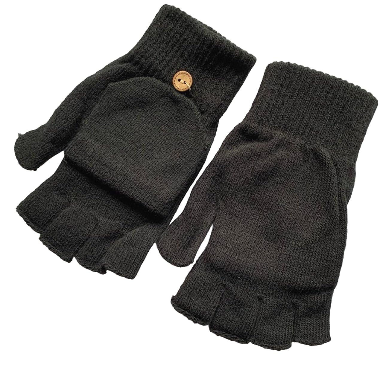 Fingerless Gloves with Mitten Flap 2 in 1 One Size Mens Ladies Magic Unisex for Driving and Outdoor phone use