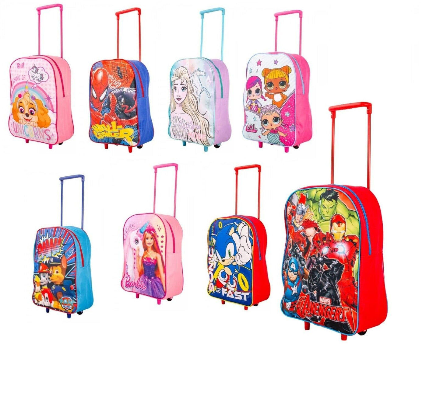 Top Linen Kids Travel Trolley Backpack - Wheeled Suitcase Rucksack Bag - Children Favourite Characters Foldable Carry-on Luggage Carrier Bag - Deluxe Avengers Team Trolley Bag