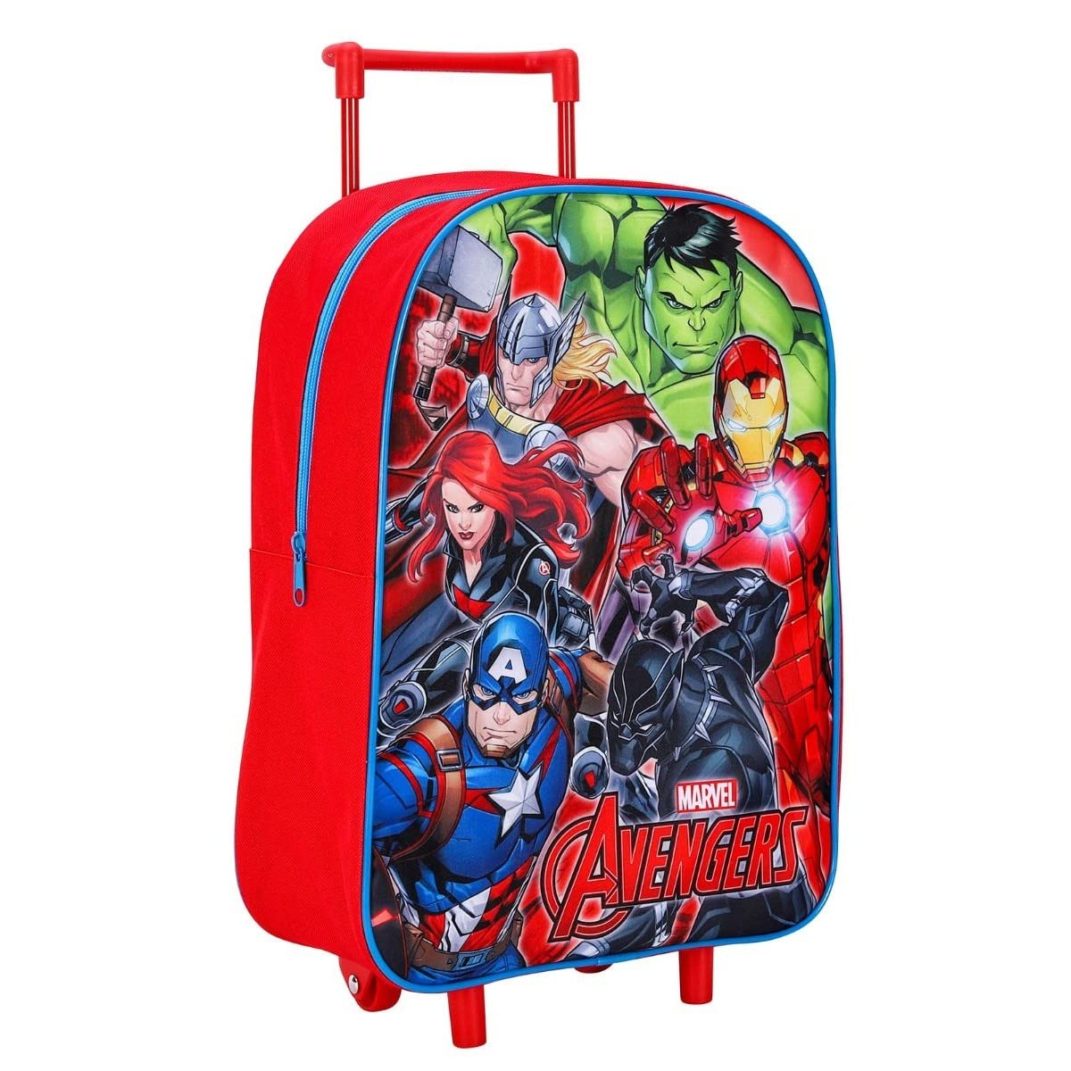 Avengers Kids Trolley Bag – Unisex Hard Shell School Travel Suitcase with Wheels & Extendable Handle – Marvel Cartoon Rolling Backpack for Kids (Red)