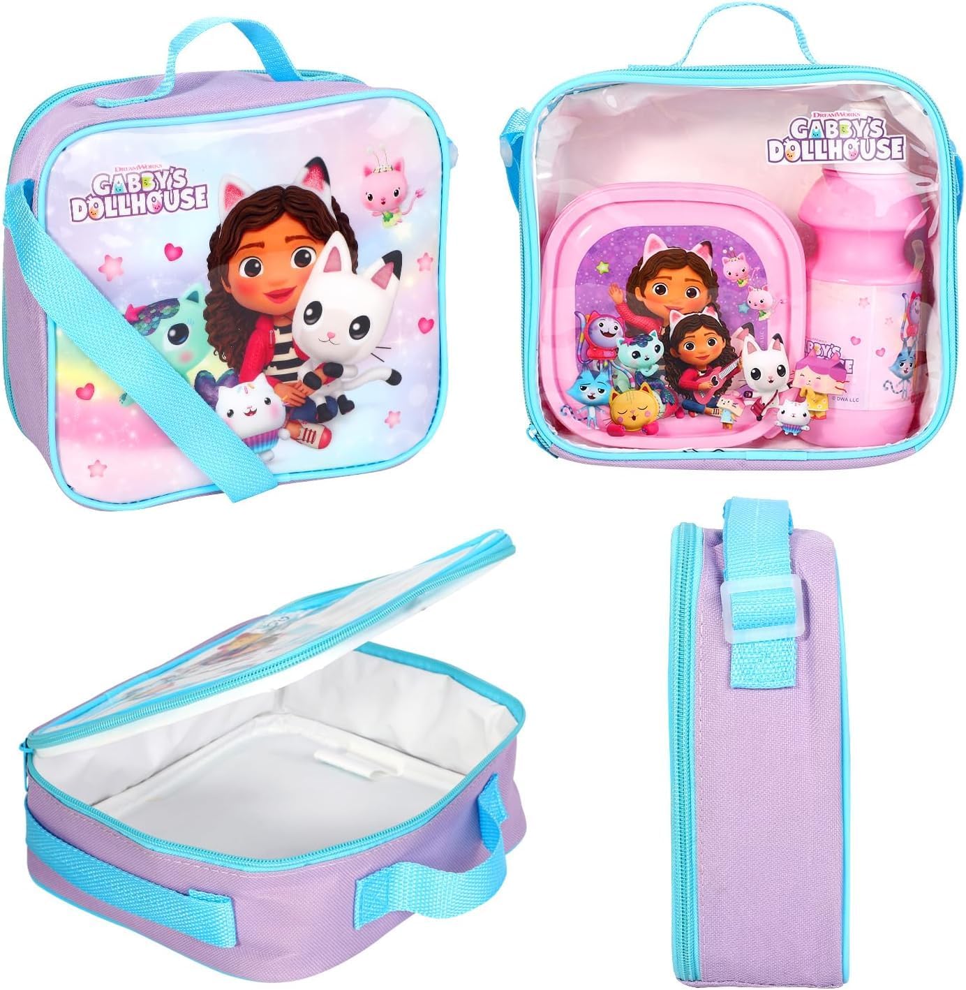 Quickdraw Gabbys Dollhouse Backpack & 3pc Lunch Bag Set Kids Girls Back to School Bag Sandwich Box Set